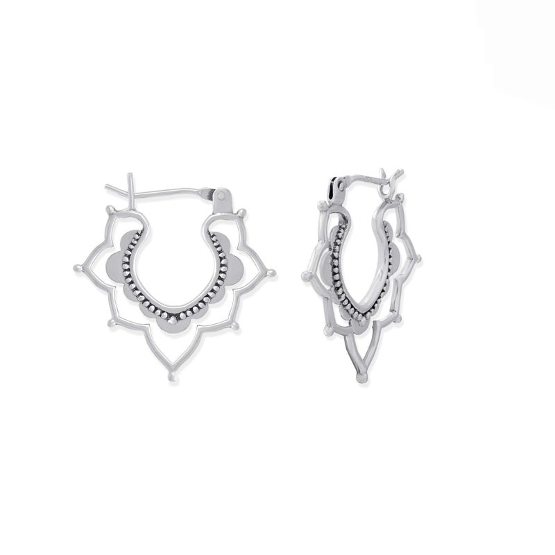 Boma Jewelry Sterling Silver Bomhemian Flower Snap Down Closure Hoop Earrings - Image 5